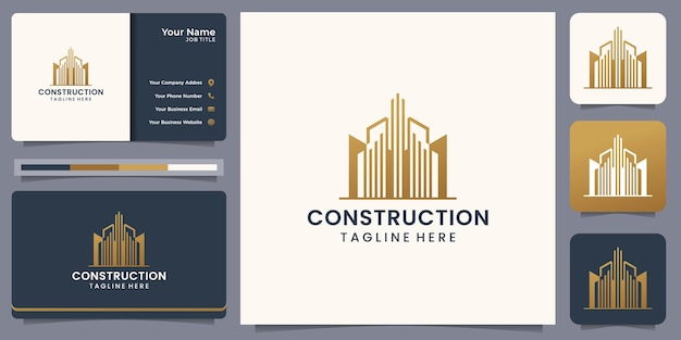 Logotipo de construcción moderna con tarjeta de visita. Logotipo de inspiración para constructor, arquitectura, bienes raíces.