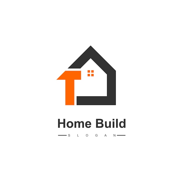 Logotipo de construcción de viviendas creativas con símbolo de martillo