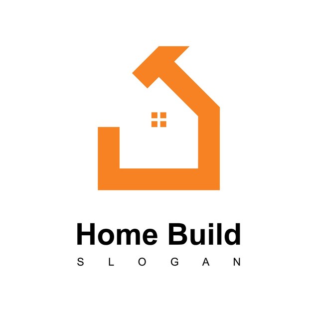 Logotipo de construcción de viviendas creativas con símbolo de martillo
