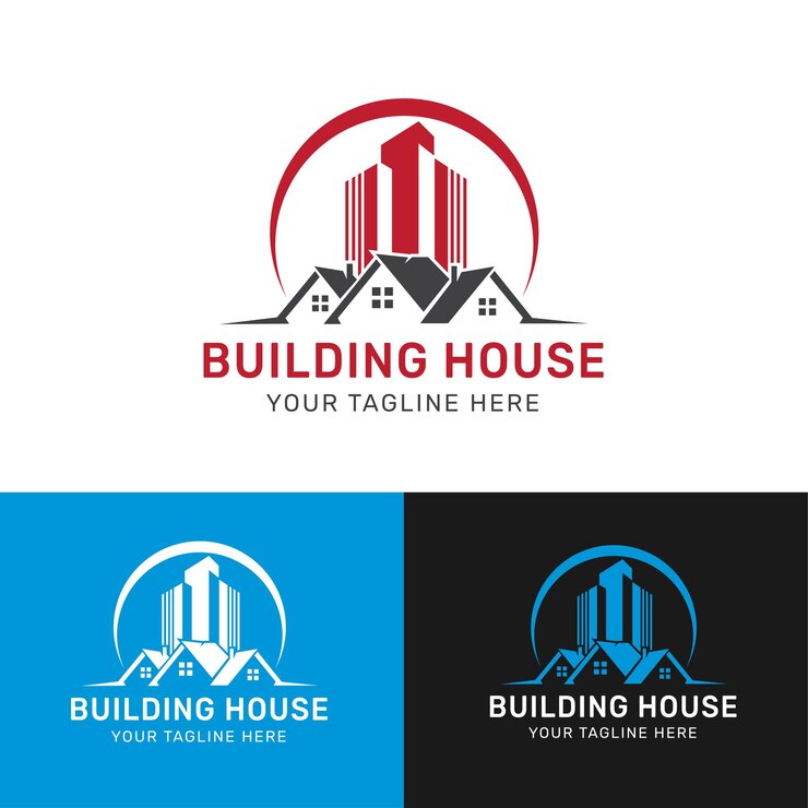 un logotipo para construir casas con una montaña en la parte superior