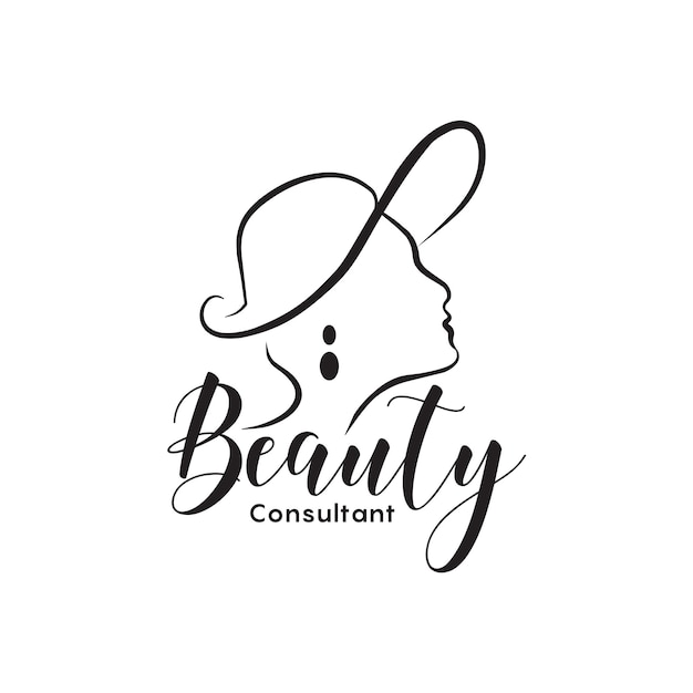 Logotipo de consultora de belleza con plantilla de diseño de arte de línea de cara de mujer