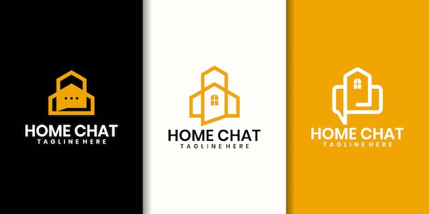 Logotipo de consultoría de la casa azul, casa con chat de burbujas. Diseño de logotipo y tarjeta de presentación