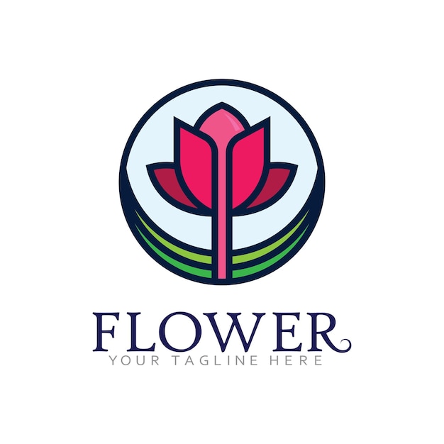 Logotipo de contorno de flor simple con líneas vectoriales limpias
