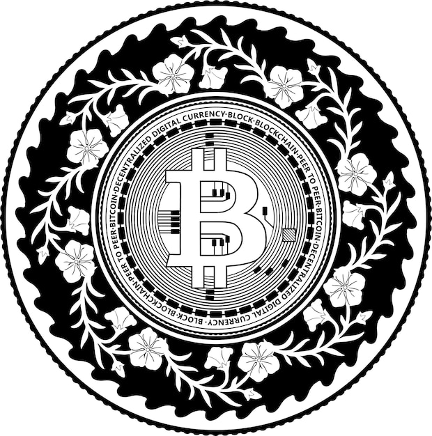 logotipo de contorno negro bitcoin con marco floral colección de silueta hecha a mano modelo nr 155
