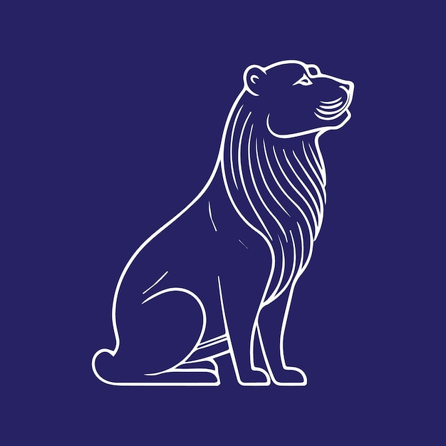 Un logotipo de contorno vectorial de león sobre un fondo azul
