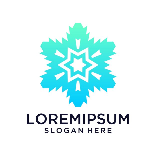 un logotipo de copo de nieve con una estrella azul en él