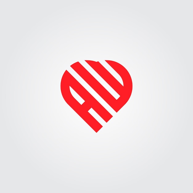 Logotipo del corazón AW Logotipo de la letra inicial para el alfabeto A y W