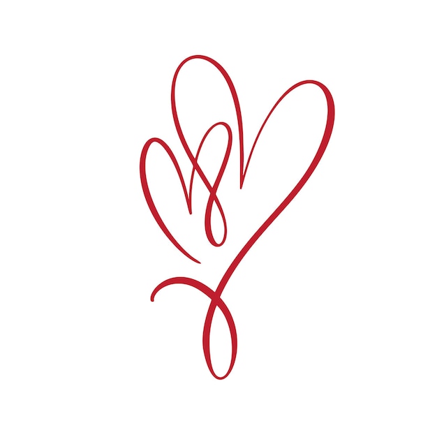 Logotipo del corazón de dos amantes rojos Decoración de caligrafía vectorial hecha a mano para la foto de la taza de la tarjeta de felicitación