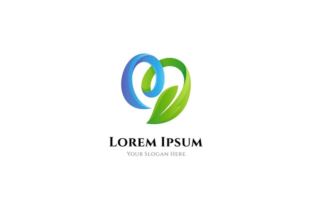 Logotipo de corazón y hoja Estilo de diseño 3d orgánico y joven abstracto simple bueno para la salud del hígado cuidado ambiental clínica de salud