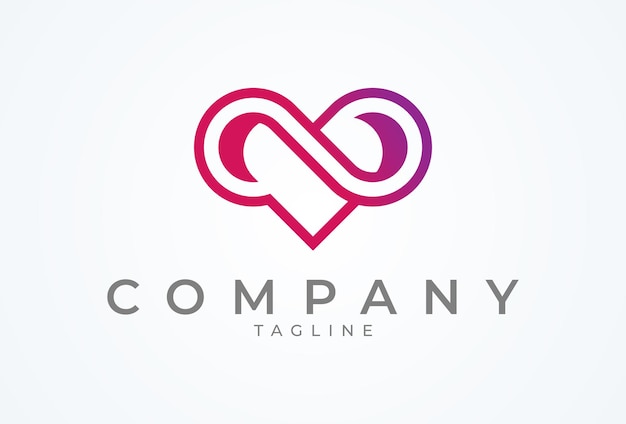 Logotipo del corazón infinito Corazón con combinación infinita ilustración de vector de plantilla de logotipo de diseño plano
