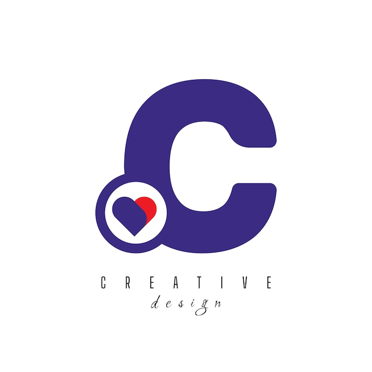 Vector logotipo corazón letra c hermoso diseño de logotipo de amor vectorial letra c simple y limpia con corazón