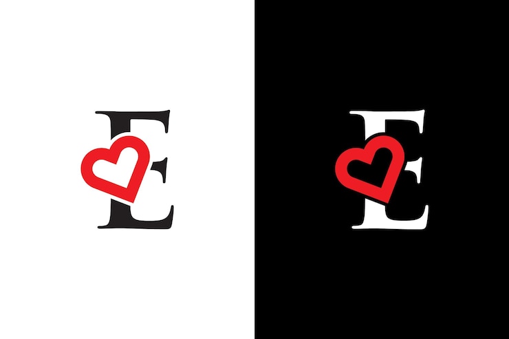 Vector logotipo corazón letra e. hermoso diseño de logotipo de amor vectorial. diseño de carta creativa de esquema de amor e