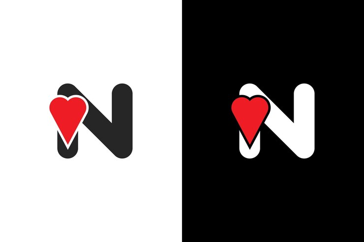 Logotipo Corazón Letra N. Hermoso diseño de logotipo de amor vectorial. Marca de letra simple y limpia N