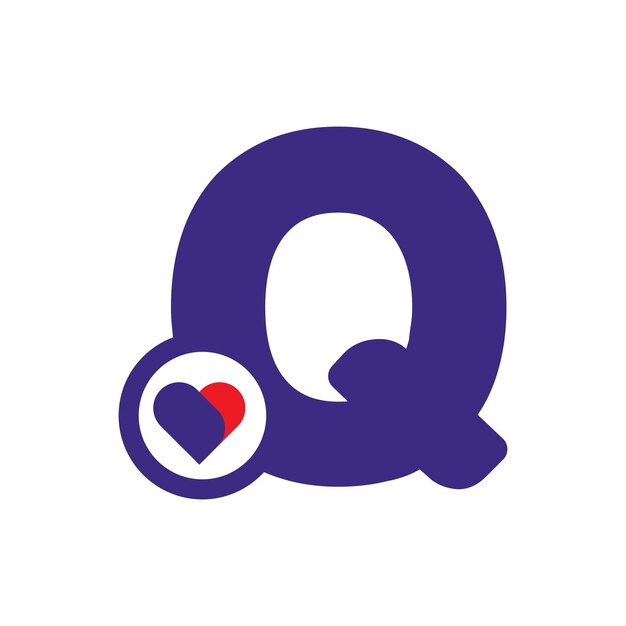 Logotipo Corazón Letra Q hermoso diseño de logotipo de amor vectorial sencilla y limpia letra marca Q con corazón