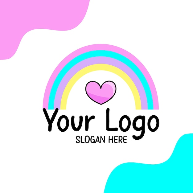 Logotipo corazón lindo y arco iris Vector