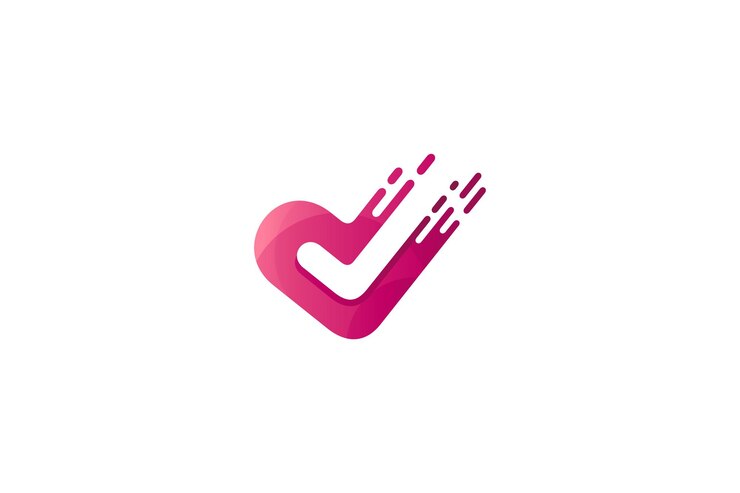 Vector logotipo de corazón y marca de verificación con efecto rápido.