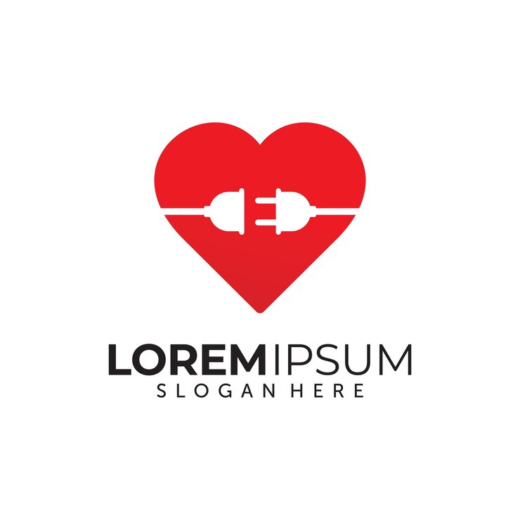 Vector logotipo de corazón rojo. enchufe dentro de la plantilla de diseño del logotipo del corazón