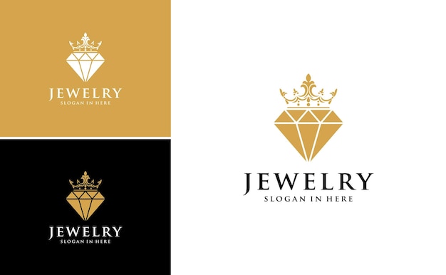 logotipo de la corona de diamantes de oro de lujo