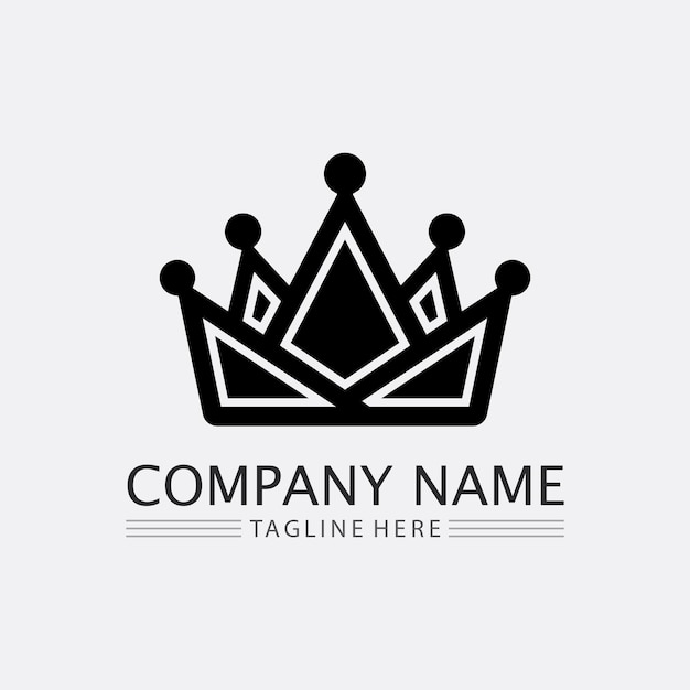 Logotipo de la corona y diseño del logotipo de la reina rey Plantilla de ilustración vectorial