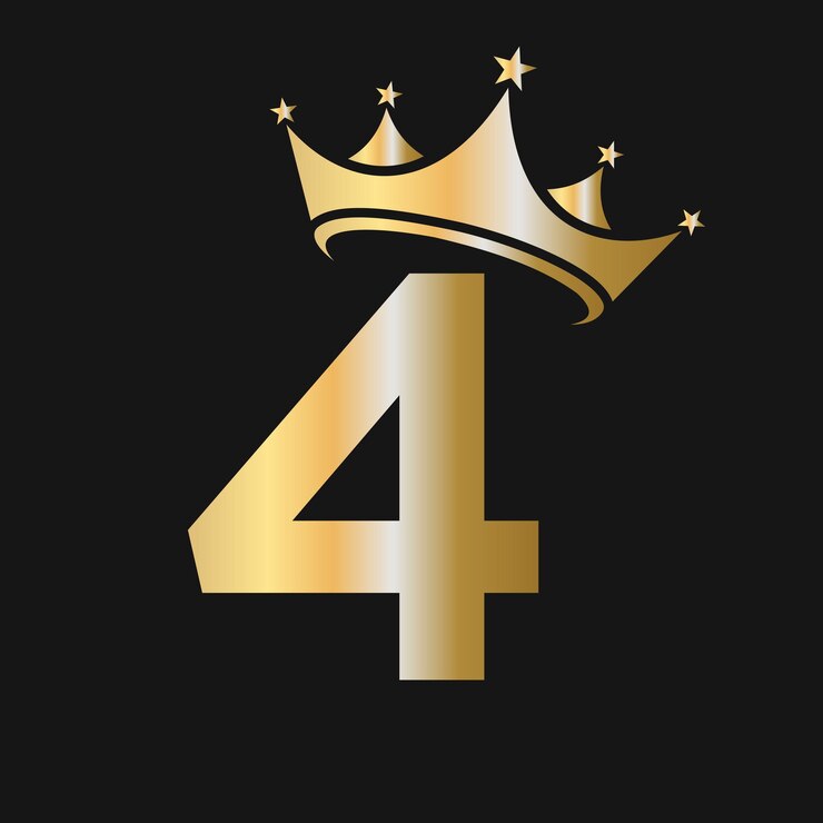 Vector logotipo de la corona de la letra 4 logotipo de la corona en la plantilla de la letra 4 para la estrella de la moda de belleza signo de lujo elegante