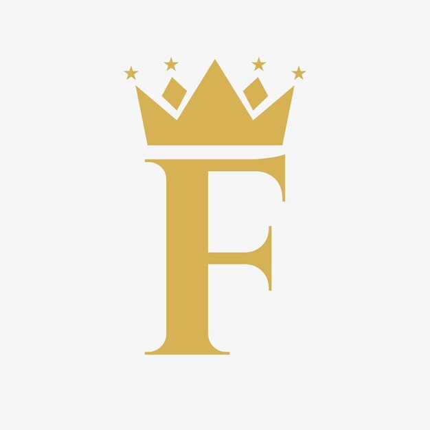 Logotipo de la corona en la letra F con icono de estrella plantilla de símbolo de la corona