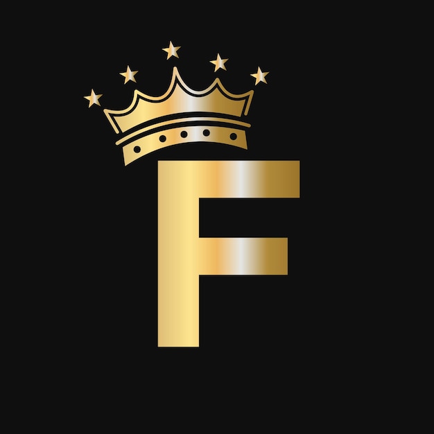 Logotipo de la corona en la letra F con icono de estrella plantilla vectorial de símbolos de lujo