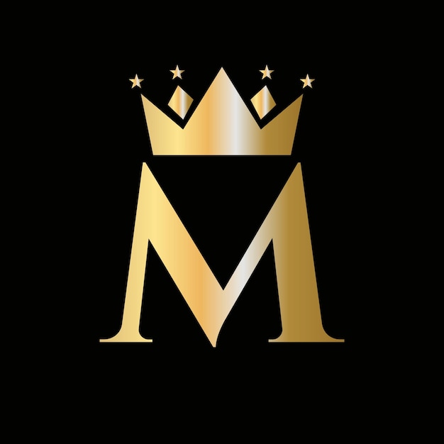 Logotipo de la corona en la letra M con icono de estrella plantilla de símbolo de la corona