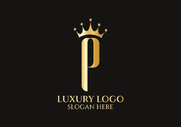 Logotipo de la corona de la letra P para un símbolo elegante y de lujo