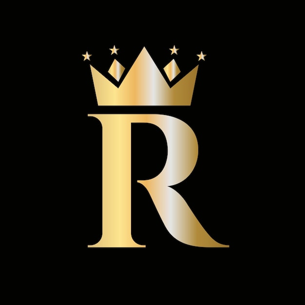 Logotipo de la corona en la letra R con icono de estrella plantilla de símbolo de la corona