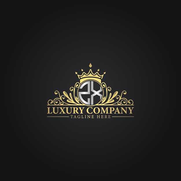 Logotipo de la Corona de Lujo con elegantes flores y monograma