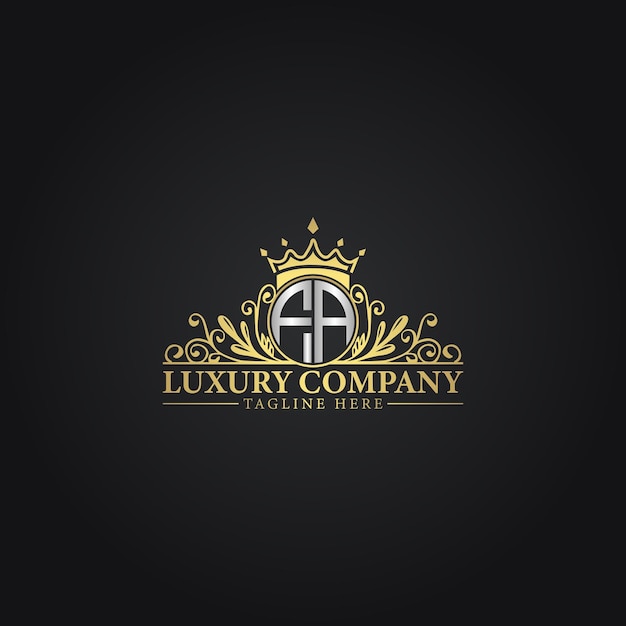 Logotipo de la Corona de Lujo con elegantes flores y monograma
