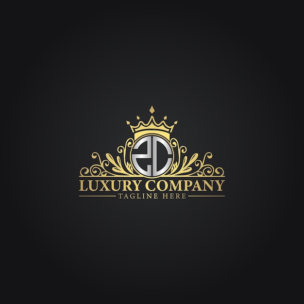 Logotipo de la Corona de Lujo con elegantes flores y monograma