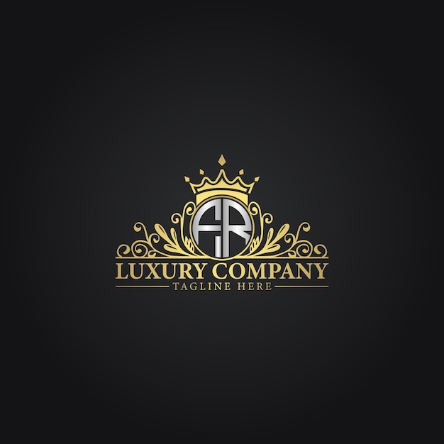 Logotipo de la Corona de Lujo con elegantes flores y monograma