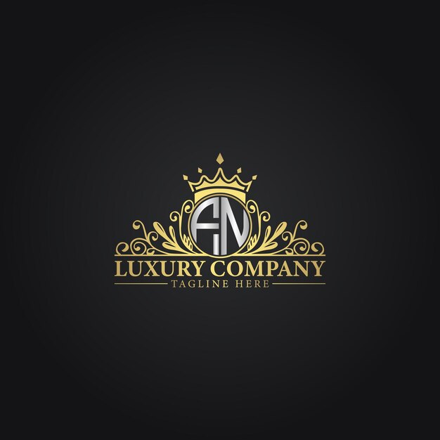Logotipo de la Corona de Lujo con elegantes flores y monograma