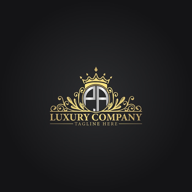 Logotipo de la Corona de Lujo con elegantes flores y monograma
