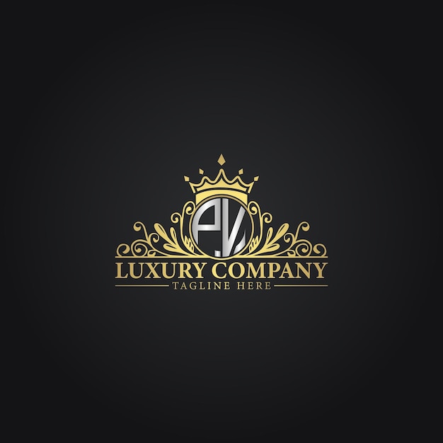 Logotipo de la Corona de Lujo con elegantes flores y monograma