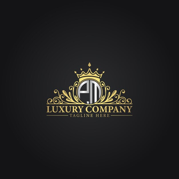 Logotipo de la Corona de Lujo con elegantes flores y monograma