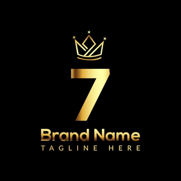Logotipo de la corona en la plantilla de la carta 7. Logotipo de corona en 7 letras, plantilla de concepto de signo de corona inicial