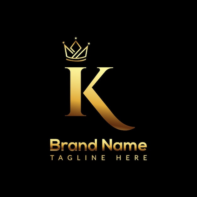 Logotipo de la corona en la plantilla de la letra K. Logotipo de la corona en la letra K, plantilla de concepto de signo de corona inicial