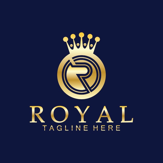 Vector logotipo de la corona real inicial r rey real reina símbolo de lujo emblema de fuente