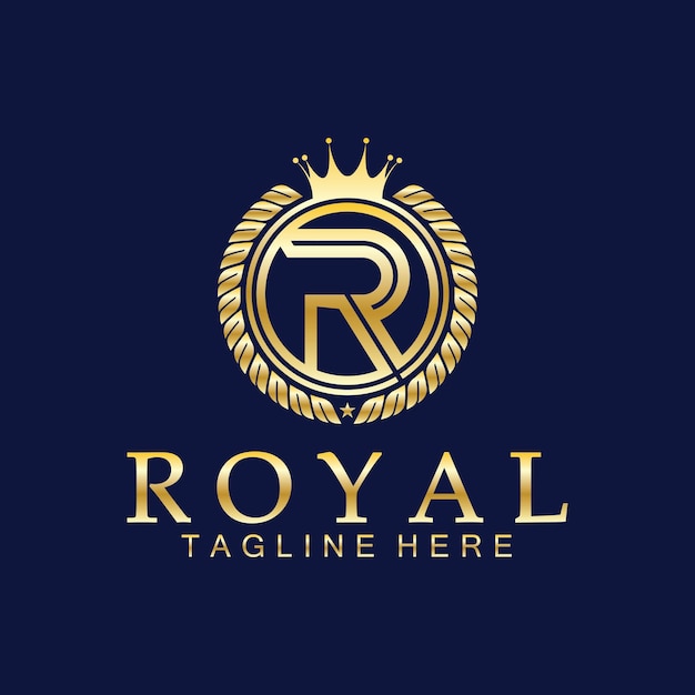 Logotipo de la corona real inicial R Rey real reina símbolo de lujo Emblema de fuente