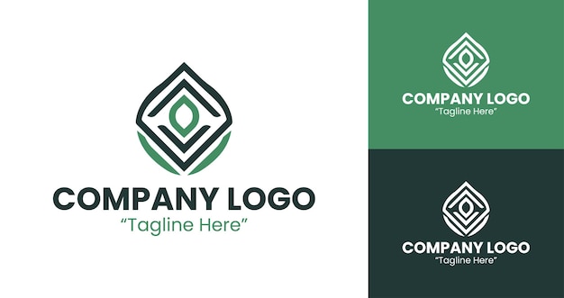 Logotipo corporativo con diseño de hoja abstracta y hexágono en gradiente verde