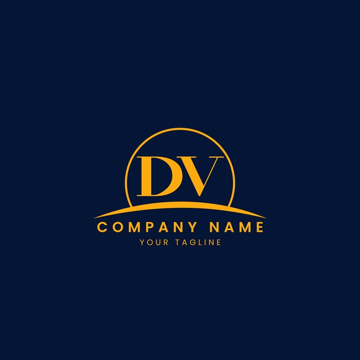 Vector logotipo corporativo dv minimalista con iniciales y diseño de arco