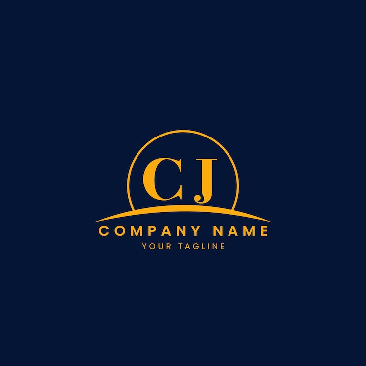 Vector logotipo corporativo minimalista de cj con iniciales y diseño de arco