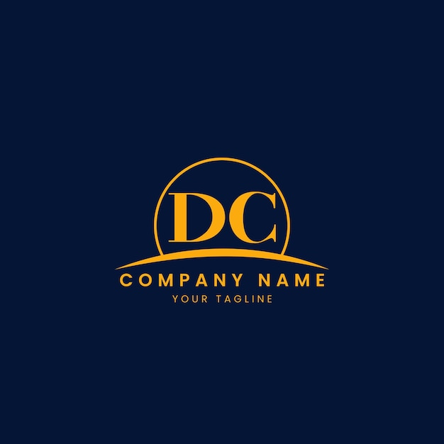 Logotipo corporativo minimalista de DC con iniciales y diseño de arco