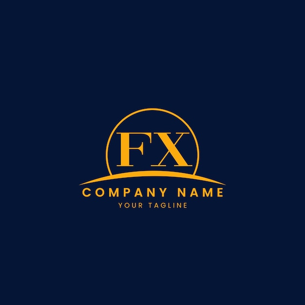 Logotipo corporativo minimalista FX con iniciales y diseño de arco