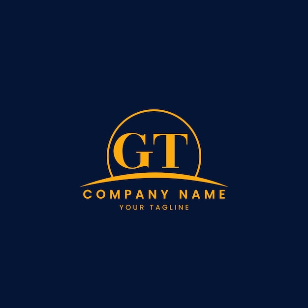 Logotipo corporativo minimalista GT con iniciales y diseño de arco