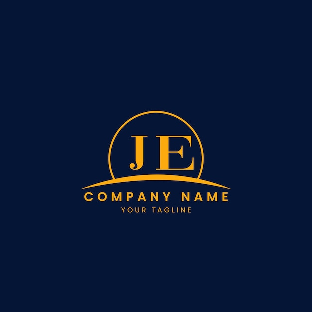 Logotipo corporativo minimalista de JE con iniciales y diseño de arco