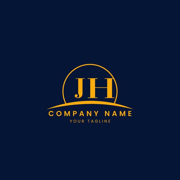 Logotipo corporativo minimalista de JH con iniciales y diseño de arco