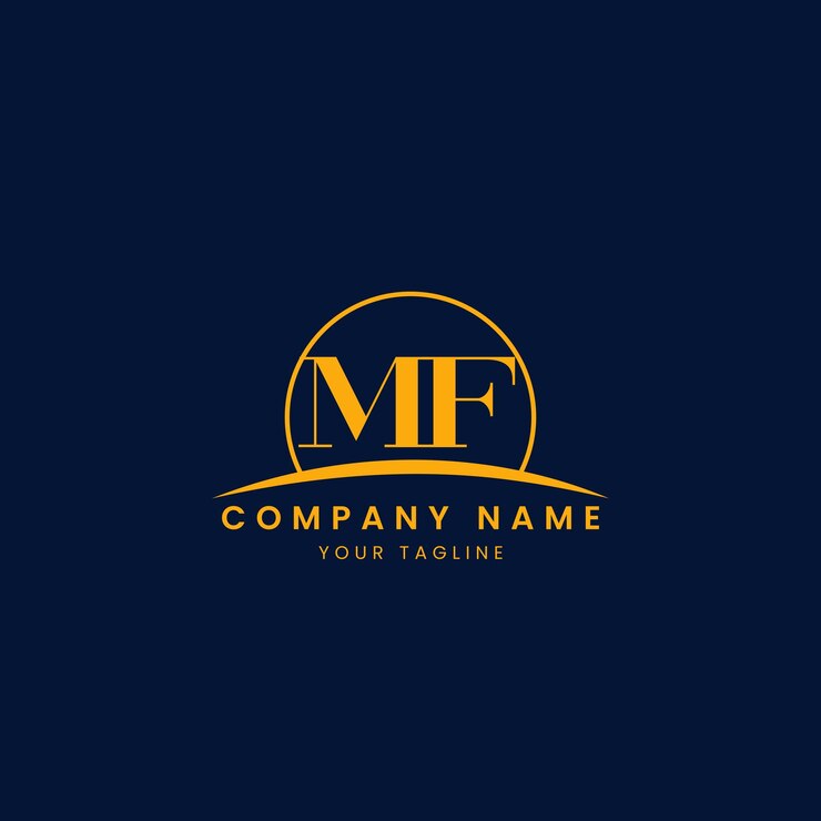 Vector logotipo corporativo minimalista de mf con iniciales y diseño de arco